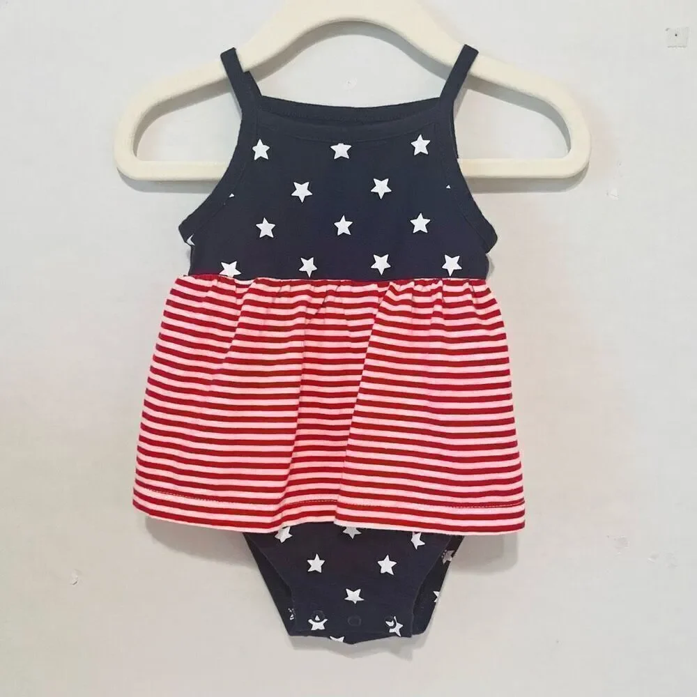 Carter’s Baby Girls Stars And Stripes Sleeveless Bodysuit   Sz 6 Months